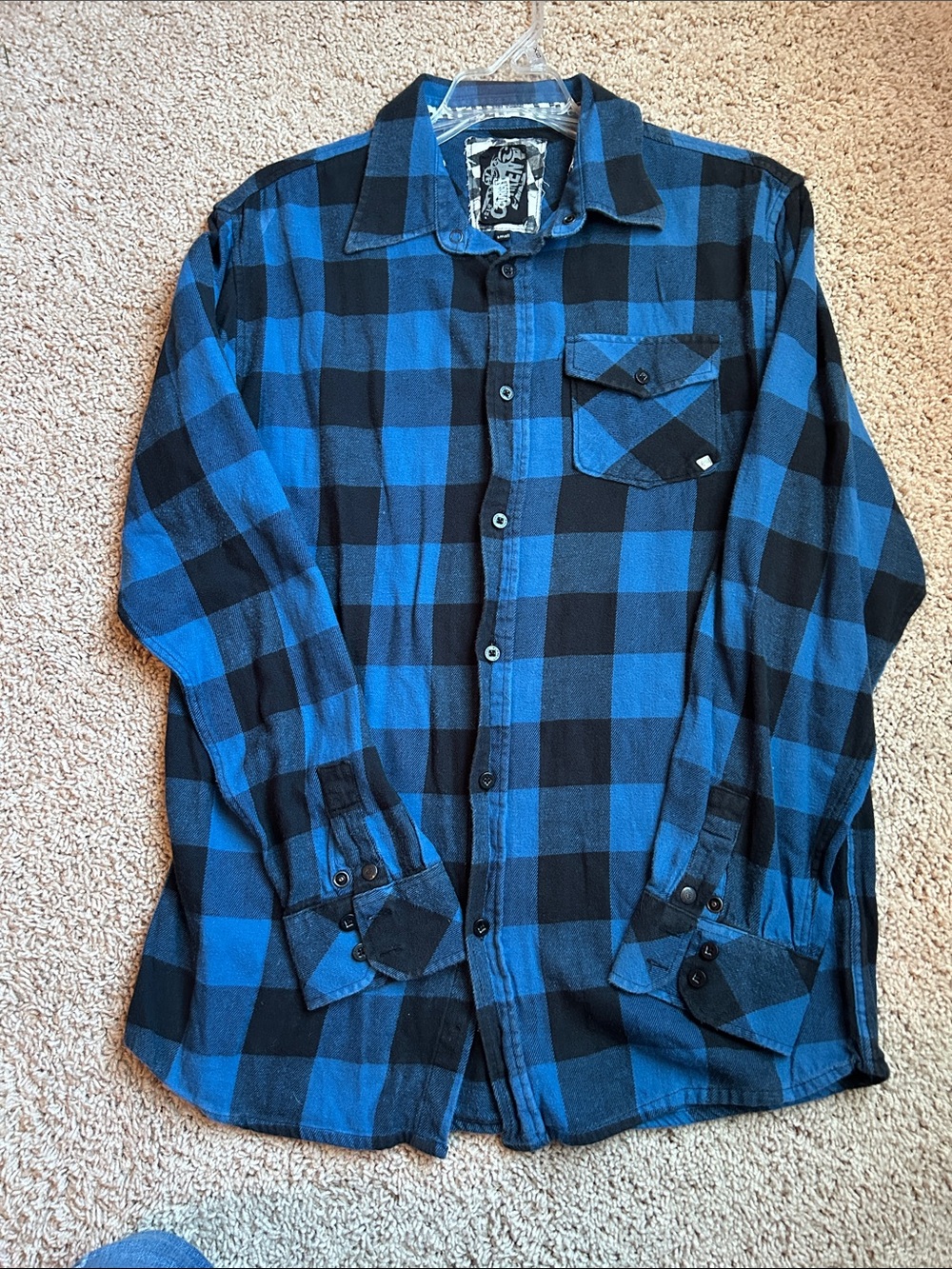 Ocean Current Blue and Black Plaid Men's Button-Down Shirt